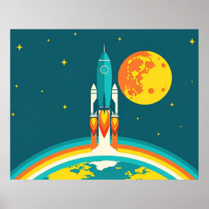 Süße Weltraum-Raketen-Zeichentrick Poster