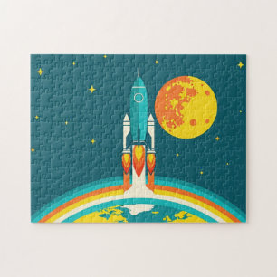 Süße Weltraum-Raketen-Zeichentrick Puzzle