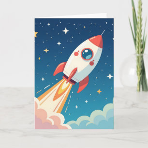 Süße Weltraumrakete beim Start Dankeskarte