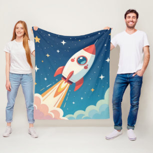 Süße Weltraumrakete beim Start Fleecedecke