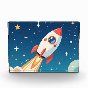 Süße Weltraumrakete beim Start Fotoblock