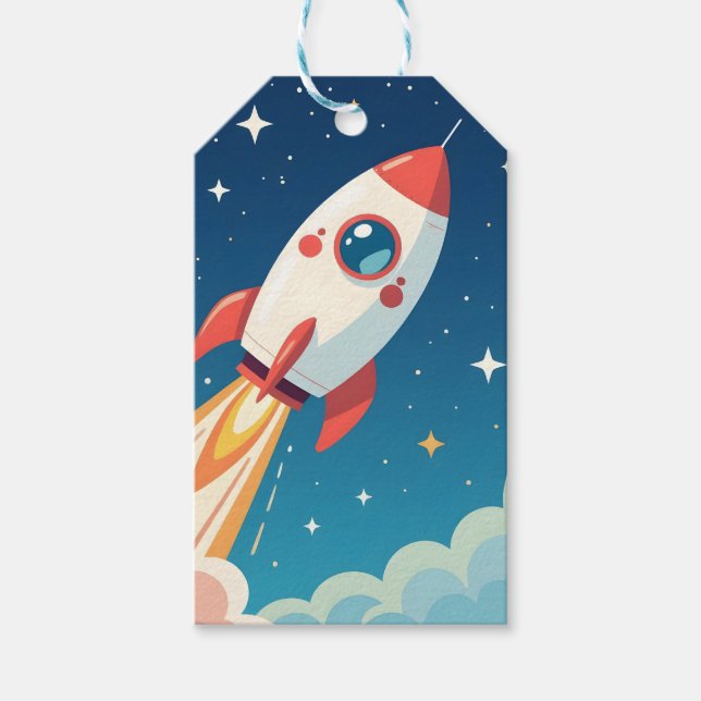 Süße Weltraumrakete beim Start Geschenkanhänger (Vorderseite)
