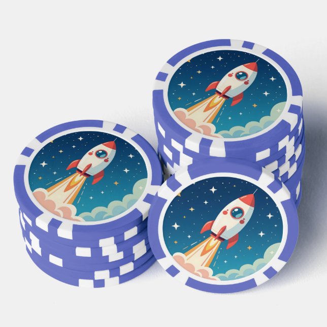 Süße Weltraumrakete beim Start Pokerchips (Stapel)
