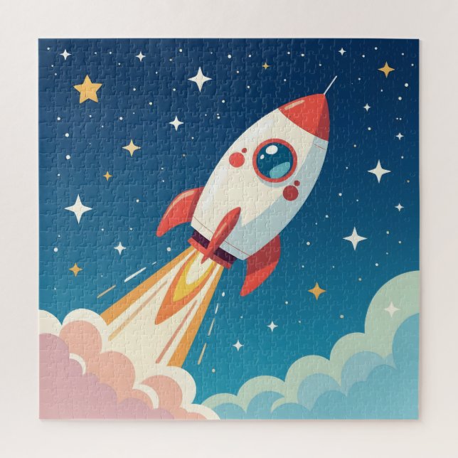 Süße Weltraumrakete beim Start Puzzle (Vertikal)