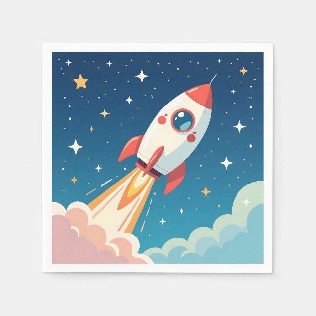 Süße Weltraumrakete beim Start Serviette (Vorderseite)