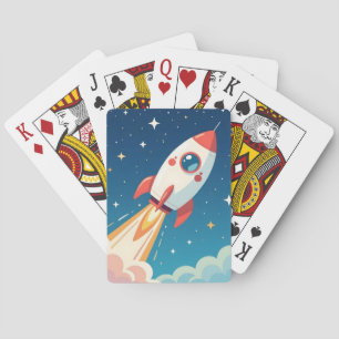 Süße Weltraumrakete beim Start Spielkarten