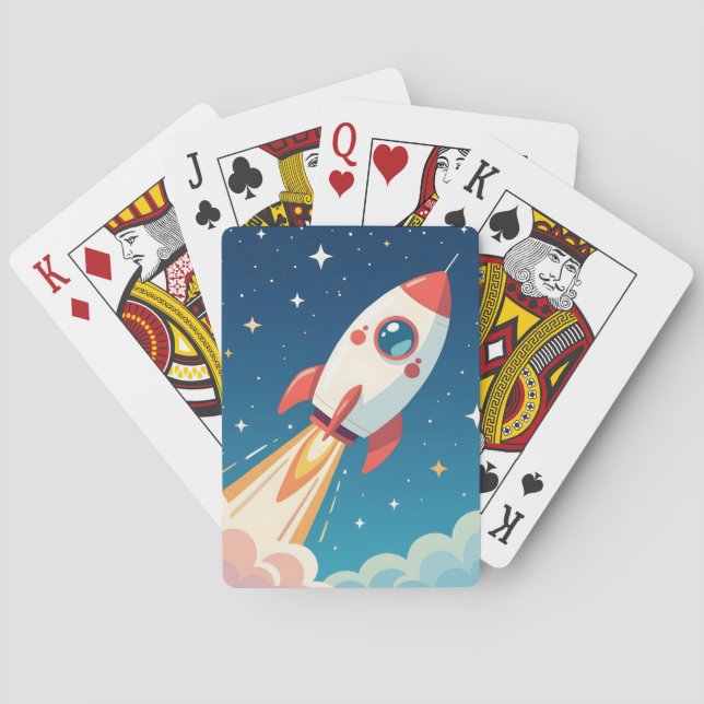 Süße Weltraumrakete beim Start Spielkarten (Rückseite)