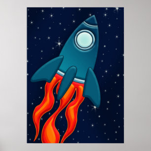 Süße Weltraumrakete und Weltraumdesign Poster