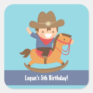 Süße Western-Cowboy-Kinder-Geburtstagsfeier Quadratischer Aufkleber