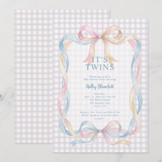 Süße Whimsical Gingham-Zwillinge Baby Shower LPM26 Einladung