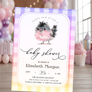Süße whimsical Hühner-Kariert-Baby-Party Einladung
