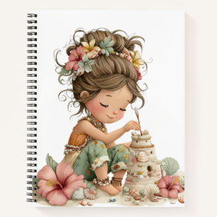 SÜSSE WHIMSICAL SOMMERLICHES MÄDCHEN MIT BLUMEN NOTIZBUCH