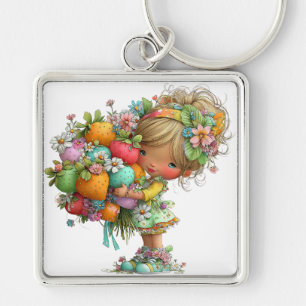 SÜSSE WHIMSICAL SOMMERLICHES MÄDCHEN MIT KLEINEN B SCHLÜSSELANHÄNGER