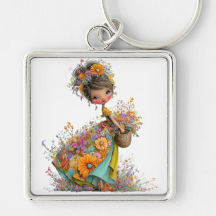 SÜSSE WHIMSICAL SOMMERLICHES MÄDCHEN MIT KLEINEN B SCHLÜSSELANHÄNGER