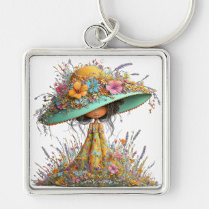 SÜSSE WHIMSICAL SOMMERLICHES MÄDCHEN MIT KLEINEN B SCHLÜSSELANHÄNGER