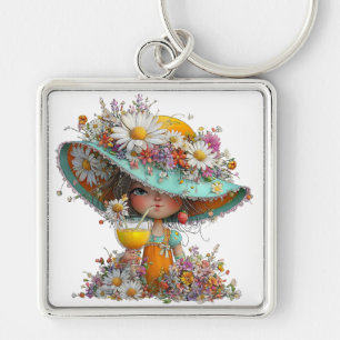 SÜSSE WHIMSICAL SOMMERLICHES MÄDCHEN MIT KLEINEN B SCHLÜSSELANHÄNGER