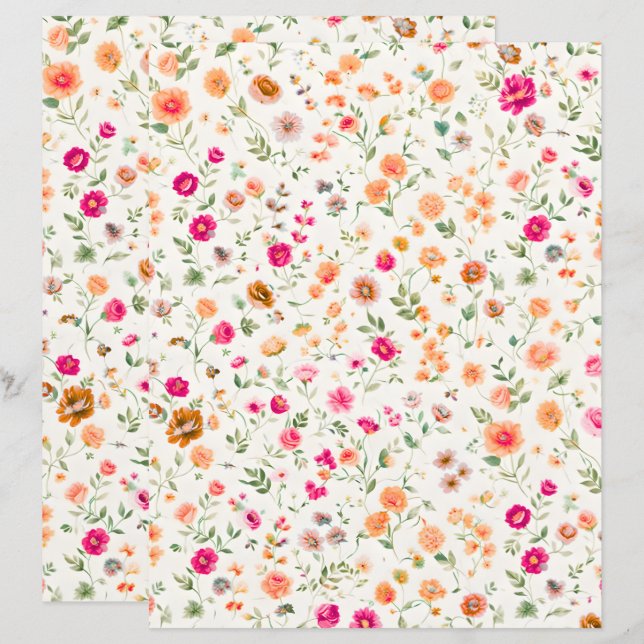 Süße Wildblumen gemusterte Scrapbook Papier (Vorne/Hinten)