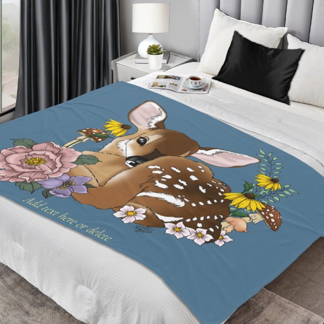 Süße Wildblumen Rehbaby Blaue Waldtiere Fleecedecke (Von Creator hochgeladen)
