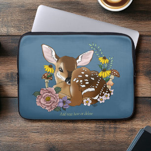 Süße Wildblumen Rehbaby Blaue Waldtiere Laptopschutzhülle