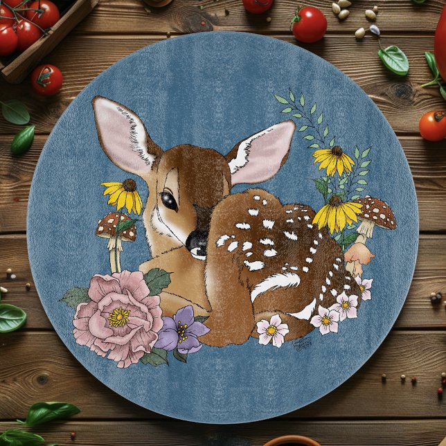 Süße Wildblumen Rehbaby Blaue Waldtiere Schneidebrett (Von Creator hochgeladen)