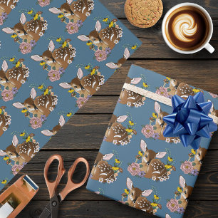 Süße Wildblumen Rehblau Baby Reh Waldland Geschenkpapier