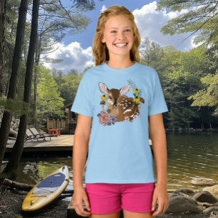 Süße Wildblumen Rehblau Baby Reh Waldland T-Shirt