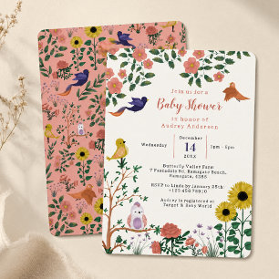 Süße Wilde Blumen- und Vogel-Teeparty-Baby-Einladu Einladung