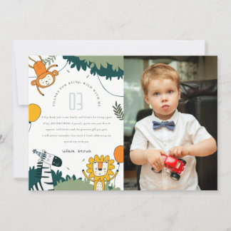 Süße wilde Dschungeltiere Kinder Foto Geburtstag Dankeskarte