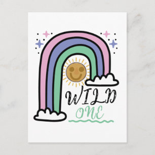 Süße Wilde Eins Regenbogen Sonne Erster Geburtstag Postkarte