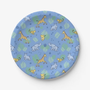 Süße wilde Safari-Tiere Baby Shower Blau Pappteller