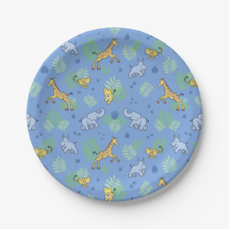 Süße wilde Safari-Tiere Baby Shower Blau Pappteller