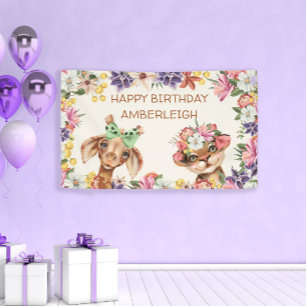 Süße wilde Tiere Giraffe Blumen Alles Gute zum Geb Banner