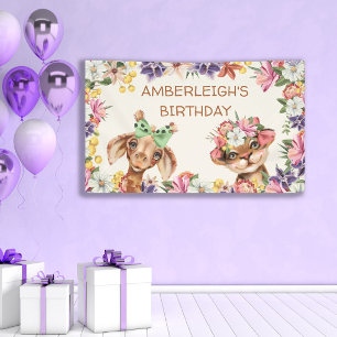 Süße wilde Tiere Giraffe Tiger Blumen Geburtstag  Banner