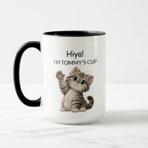 Süße winkende getigerte Kätzchen-Katze-Tasse   Per Tasse