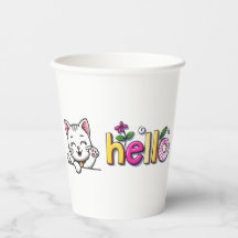 Süße winkende Katze Hallo Bunte Party-Papier-Tasse