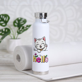 Süße winkende Katze Hallo Bunte Retro-Wasserflasch Trinkflasche