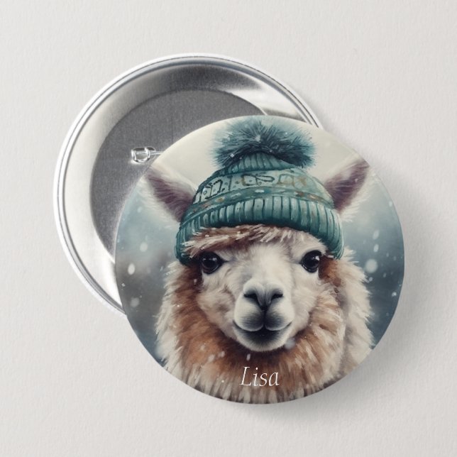 Süße Winter-Alpaka, individuell Button (Vorne & Hinten)
