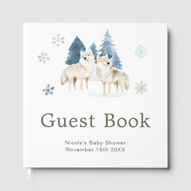 Süße Winter-Arktis-Wolf-Baby-Party Gästebuch (Vorderseite)