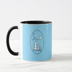 Süße Winter-Himmels-Sonne-Mond-Kiefern-Baum-Kunst Tasse