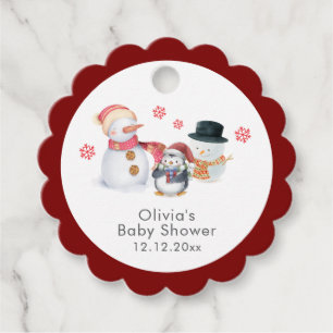 Süße Winter Pinguin Schneemann Baby Shower Geschenkanhänger
