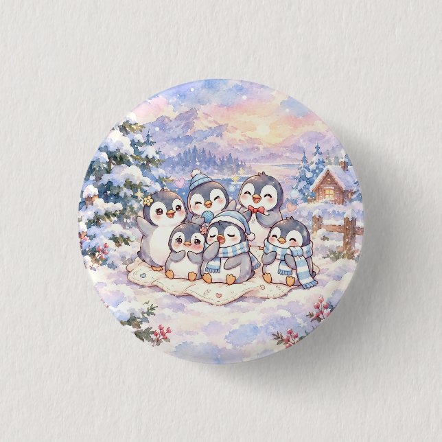Süße Winter-Pinguine Knopf Button (Vorderseite)