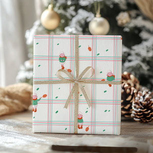 Süße Winter-Schafe & Kiefernzapfen auf Minz-Korall Geschenkpapier