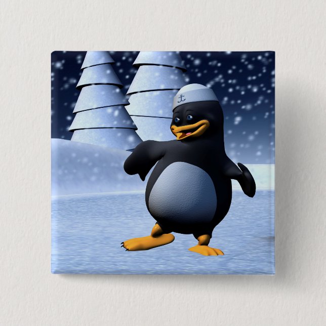 Süße Winter-Seemann-Pinguin-Schnee-Feiertag-Kunst Button (Vorderseite)