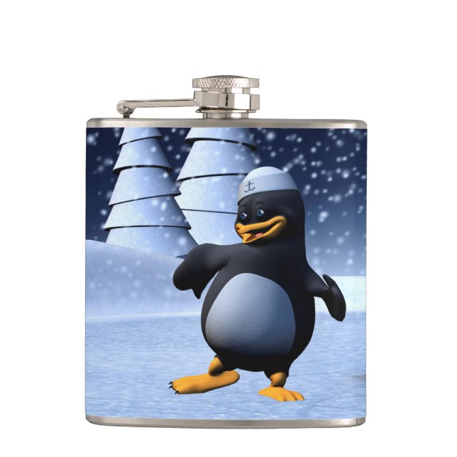 Süße Winter-Seemann-Pinguin-Schnee-Feiertag-Kunst Flachmann (Vorderseite)