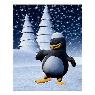 Süße Winter-Seemann-Pinguin-Schnee-Feiertag-Kunst Poster