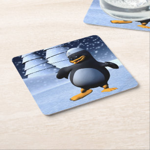 Süße Winter-Seemann-Pinguin-Schnee-Feiertag-Kunst Rechteckiger Pappuntersetzer