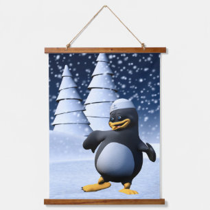 Süße Winter-Seemann-Pinguin-Schnee-Feiertag-Kunst Wandteppich Mit Holzrahmen
