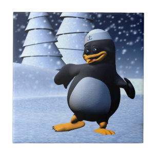 Süße Winter-Seemann-Pinguin-Schnee-Feiertagskunst Fliese