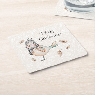 Süße Winter-Spatzen-Illustration Rechteckiger Pappuntersetzer