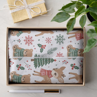 Süße Winter-Waldtiere Weihnachtsbäume und B Seidenpapier